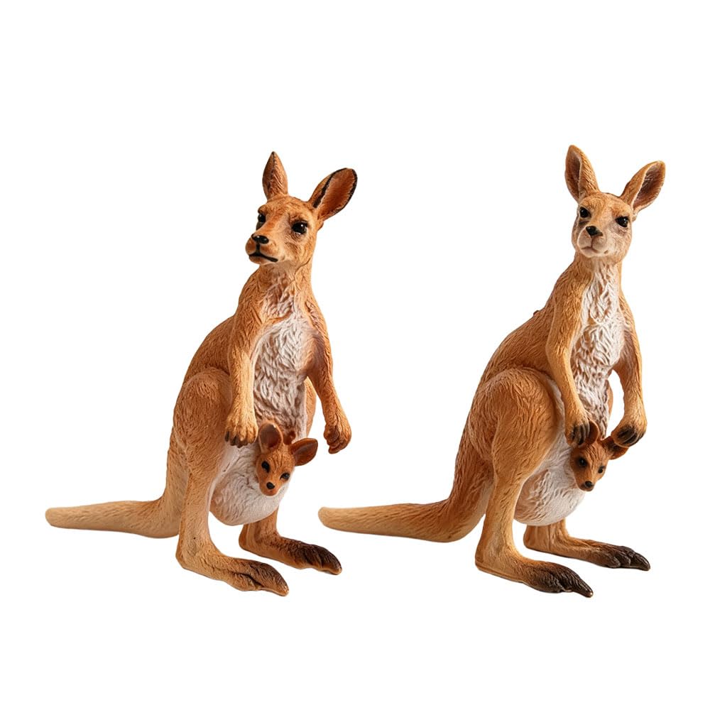 Jehoshaphat Aurichalceous 2Pcs Realistic Wild Animal Ornament Mother Kangaroo Model Miniature Farm Figurine For Courtyard Garden Greenery Home Car Seasonal Decoration