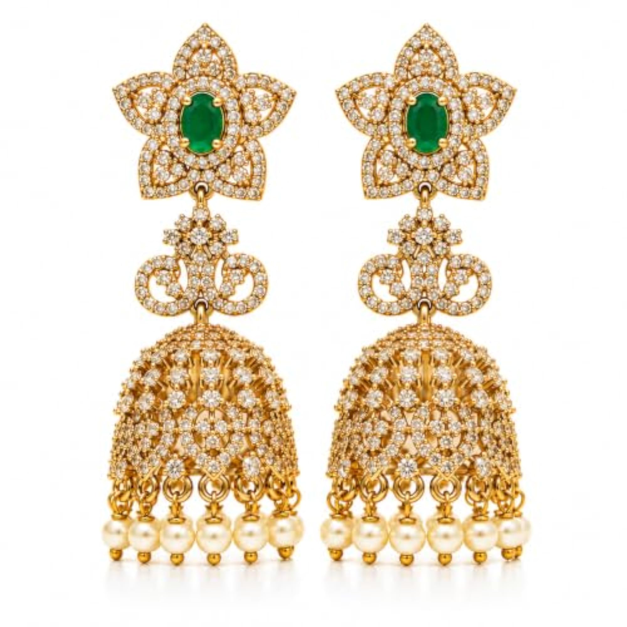 Women's Gold Plated Green Stone Pearl Jhumki Earrings
