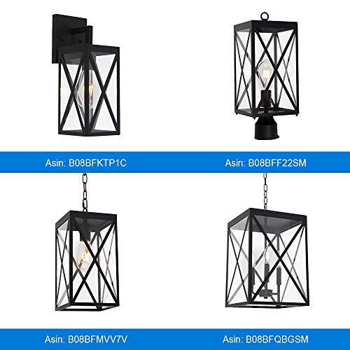 MELUCEE 3-Light Outdoor Chandelier Lighting Black Indoor Lantern Pendant Light Exterior Ceiling Light Fixtures with Clear Glass for Patio Porch Entryway - Thumbnail 6
