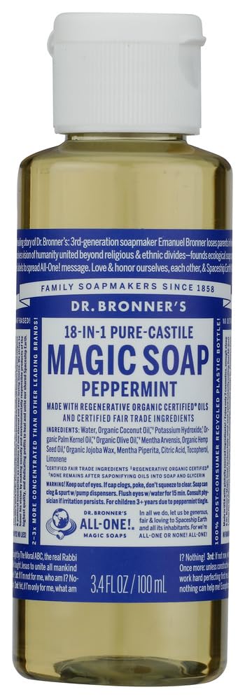 Dr. Bronners Castile Soap Peppermint 18 In 1 Organic 3.4 Fl Oz