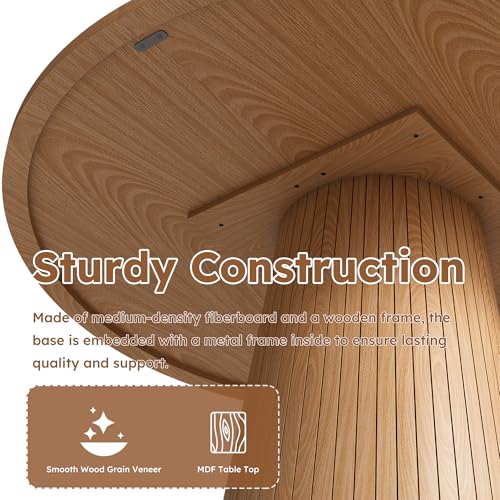 Image of Modern Round Dining Table, 47 inch Round Kitchen Table with Oak Wood Grain Tabletop & Fluted Strip Base, Space Saving Circle Dining Table Seats 4-6, Ideal for Dining Room, Living Room, Small Space