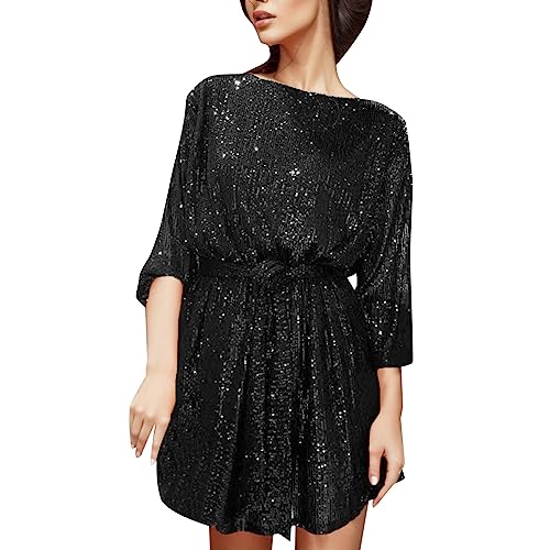 Robe à paillettes rouge exclusive avec sa ceinture cintrée pour une tenue de fête haut de gamme