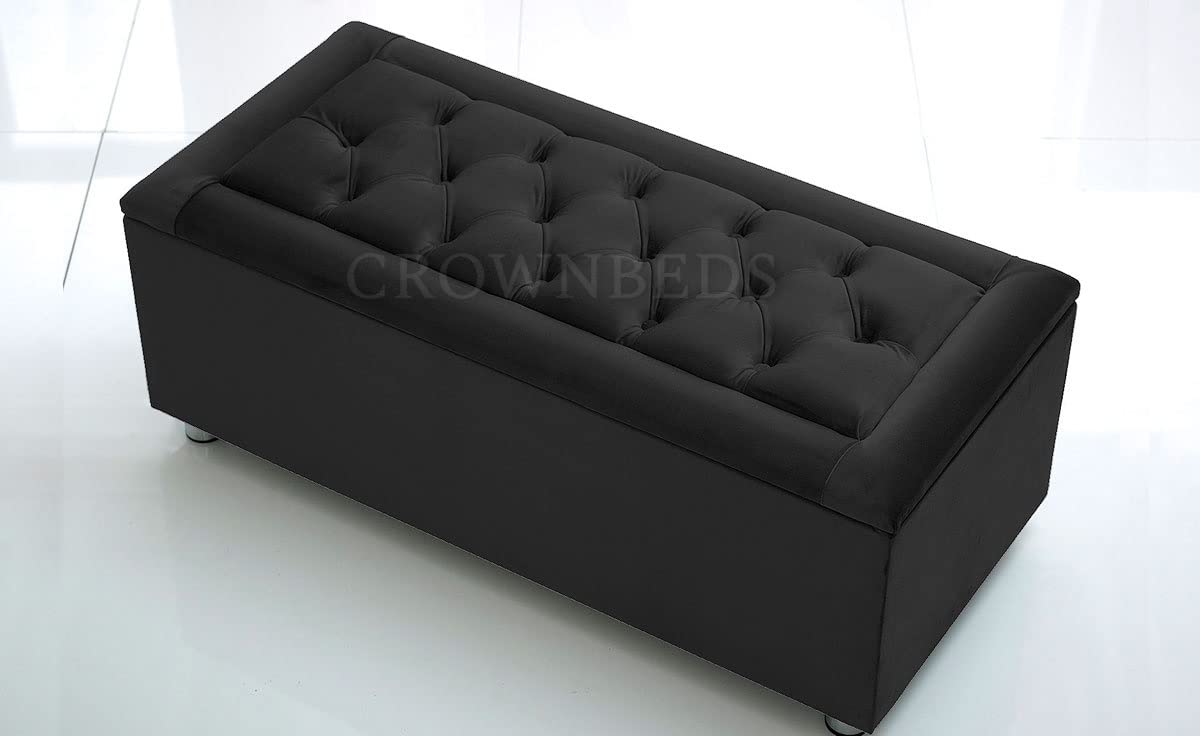 CROWNBEDSUK Plush Velvet Ottoman storage blanket toy box padded (Teal)