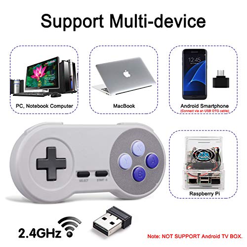 Miadore 2Pack 2.4Ghz Wireless Snes Controller For Snes/Nes Pc Games,Rechargeable Usb Controller Wireless Game Controller Gamepad For Windows Pc Mac Linux Raspberry Pi Retropie Emulator (Purple Keys) #TOP2
