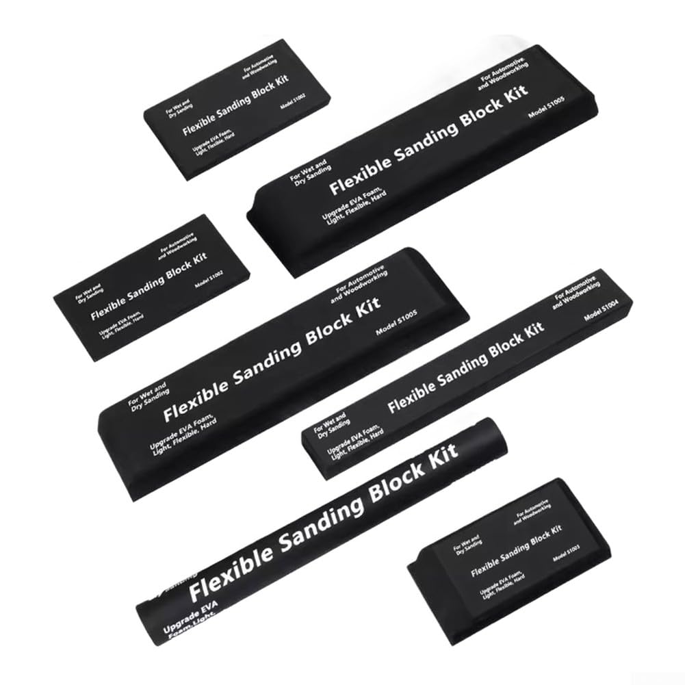 Juego de 7 bloques de lijado de EVA, color negro, flexible, húmedo, seco, carpintería, carrocería, varios tamaños, kit de lijado profesional, herramientas