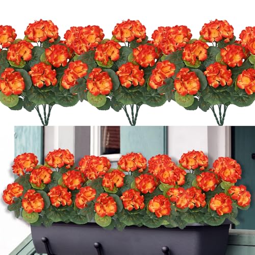 Weldomcor 3 Bündel Herbstblumen Künstlich Kunstblumen Herbst Deko Künstliche Blume Herbst Geranie Herbststrauß Faux Geranienbusch Herbstdeko für Draußen Innen Tisch Balkon Fensterba Garten, Orange
