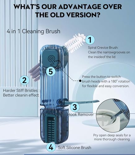 Image of VIDONIO 4 in 1 Bottle Gap Cleaning Brush - 2 PCS Multifunctional Cup Lid Cleaning Tools, Mutipurpose Tiny Silicone Cup Holder Cleaner Nipple Cleaning Brush, Home Kitchen Cleaning Tools