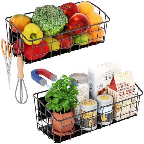 Image of 2Pack Magnetic Shelf for Refrigerator with Removable Hooks(Black)