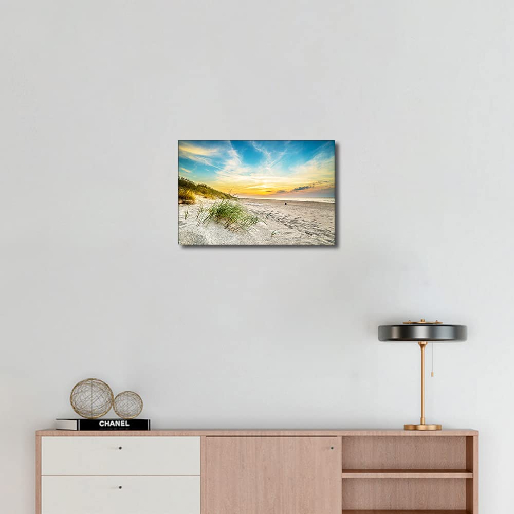 TISHIRON Canvs Wall Art Seaside Sands Grass Beach Sunset Painting Framed Artwork Landscape Canvas Print for Living Room Bedroom Home Decorations Wall Decor 8x12inch - Image 2
