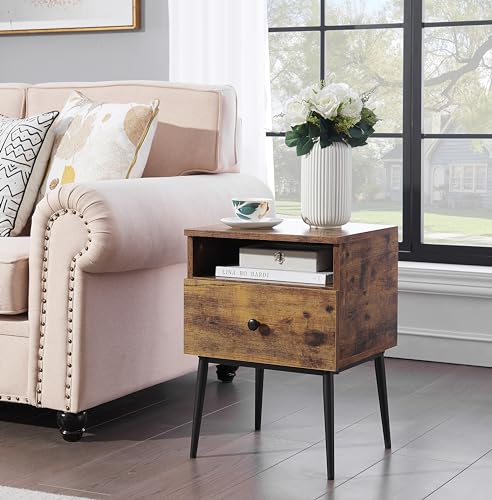 Image of VECELO Modern Nightstands Set of 2,Square End Side Table with Drawer and Storage Space for Bedroom and Living Room