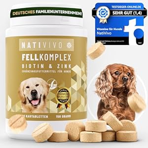 NatiVivo [Test winner] 100 tablets high-dose, probiotic premium biotin + zinc dog complex for a shiny and beautiful coat. Against hair loss, itching and dry skin. Made in Germany
