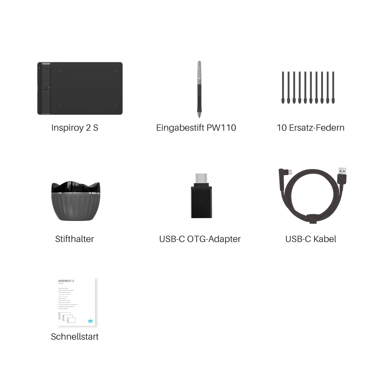 HUION Inspiroy 2 S Grafiktabletts, 6,3 x 3,9 Zoll Tragbares Zeichentablett mit 8192 Stufen batterielosem Digitalstift, 6 Drucktasten + Scroller, für Windows Mac Linux Android ChromeOS