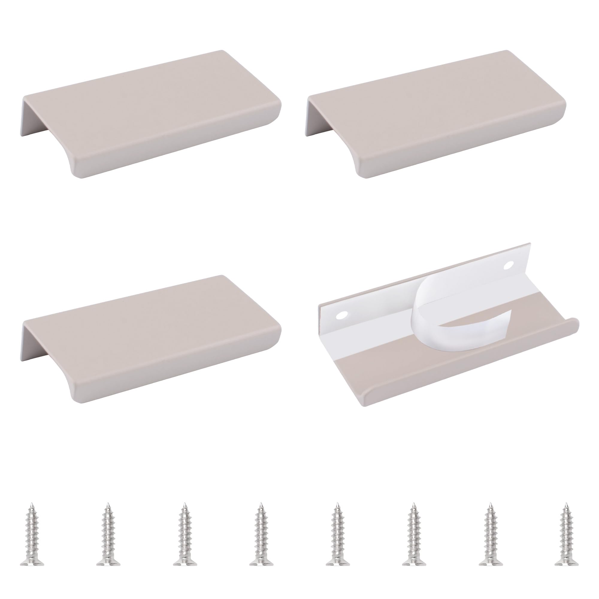 MOROBOR Finger Edge Pull, 4 pcs Self Adhesive Pulls Modern Style Drawer Handle Right Angle Aluminum Alloy Invisible Handles with Screws for Cabinet Hardware, 80mm/Cashmere Gray