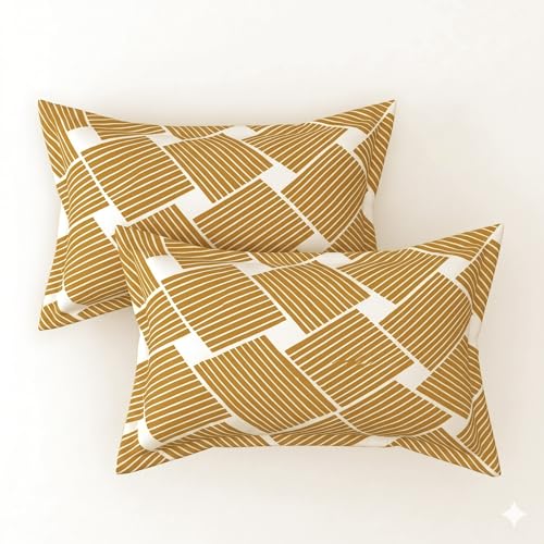 Image of Cotton Bolls Textiles Glace Cotton Flat Bedsheet 90x90 Inch with 2 Pillow Covers - Soft Breathable Glace Cotton, Printed Bedding Set for Double Bed