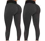 Reosse Leggings for Women - 2 Pack High Waist Yoga Pants for Women (Black+Black, Small)