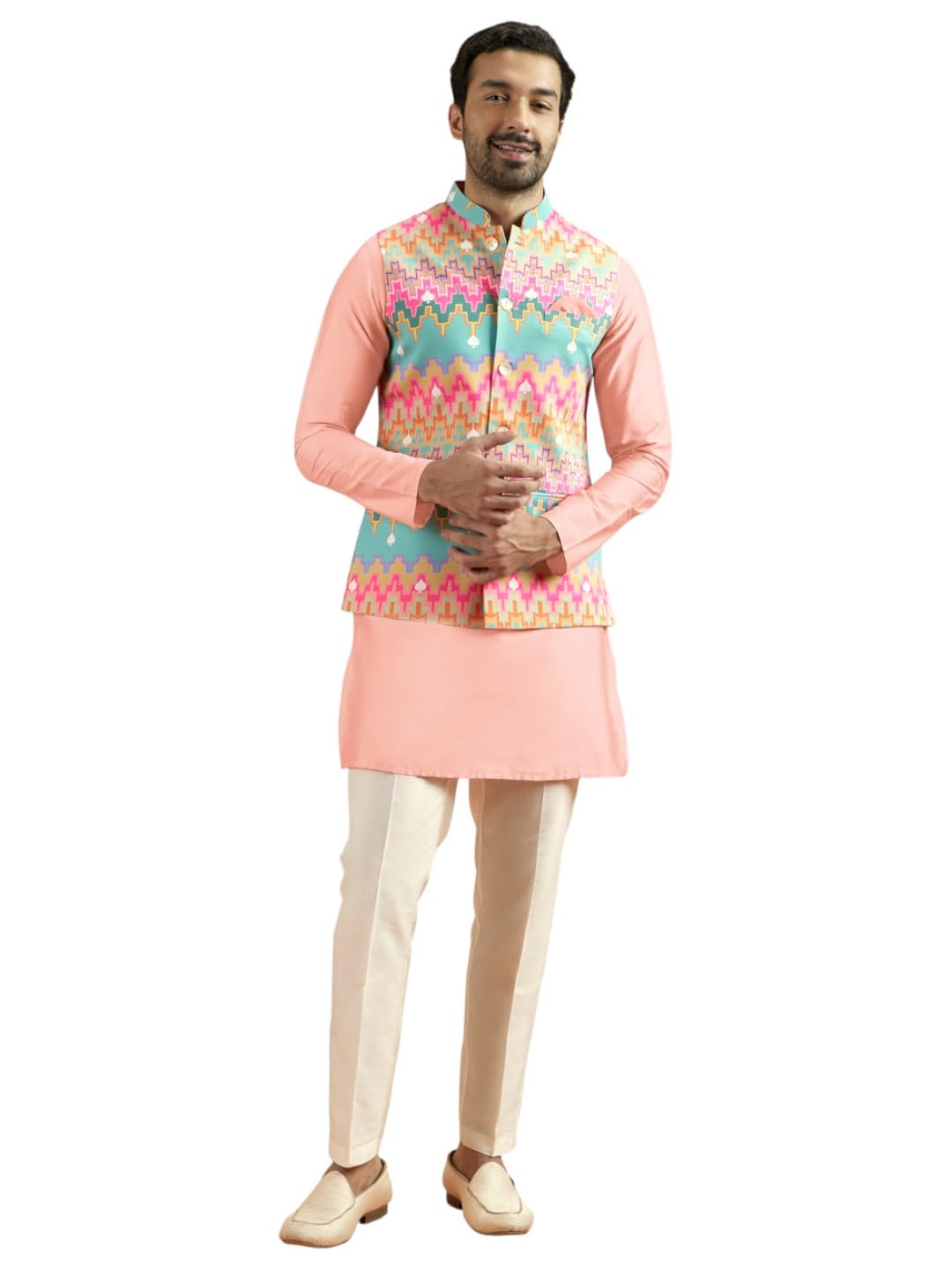 kisah Men's Nehru Jacket, Mustard Silk Blend, Woven Design Regular Fit Sleeveless Mandarin Collar-picture-18