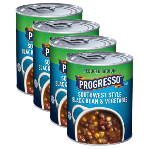 Progresso Reduced Sodium, Southwest Style Black Bean &amp; Vegetable Canned Soup, Gluten Free, 18.5 oz. (Pack of 4)