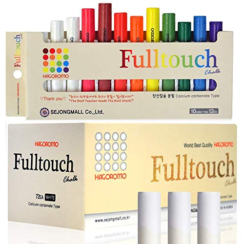 Bundle: HAGOROMO Fulltouch Color Chalk 1 Box [72 Pcs/White] + HAGOROMO Fulltouch Color Chalk 1 Box [12 Pcs/10 Color Mix]
