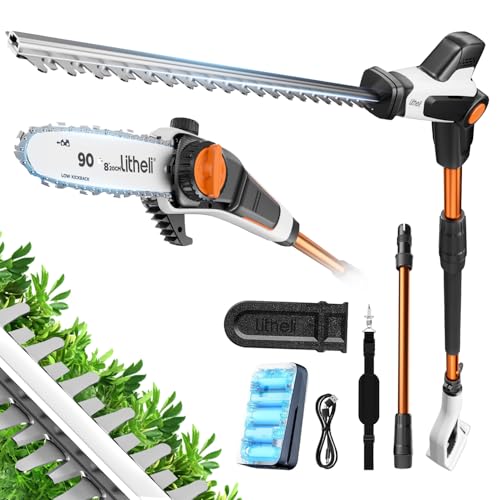 Litheli 20V 2-in-1 Akku Teleskop Heckenschere & Hochentaster mit 2.0Ah Akku, 47 cm Stabheckenschere,...