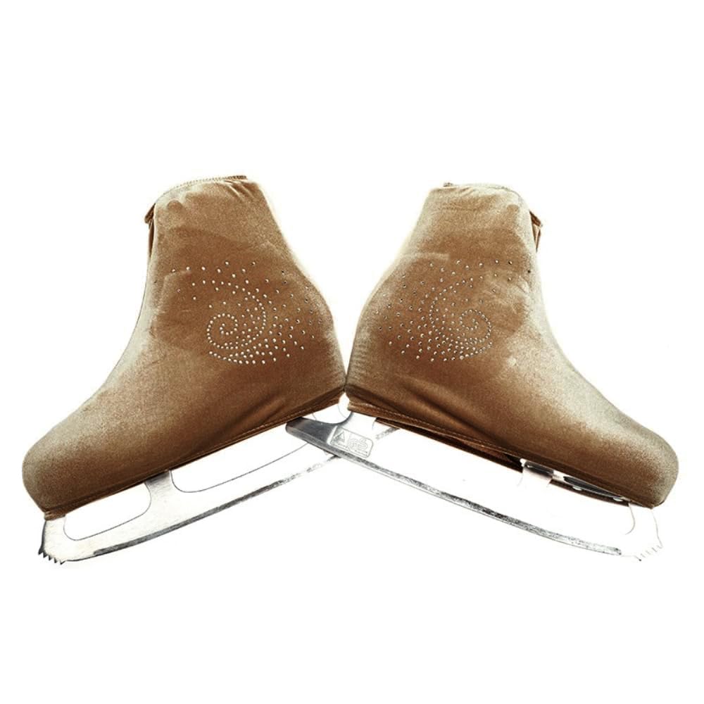 Blausky 1 Pair Unisex Velvet Skates Covers, Figure Skating Shoe Covers with Rhinestones, Cover Socks, Tear-Resistant & Elastic Cover for Inline Skates, Roller Skates and Ice Skates, Khaki, L (37-39)
