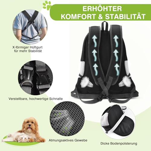 ALLSOPETS Hunderucksack, Tragbarer Haustierträger für Kleine Hunde und Katzen, Fahrrad- und Motorrad-Träger für Wandern, Camping und Outdoor (Kohlschwarz, M)