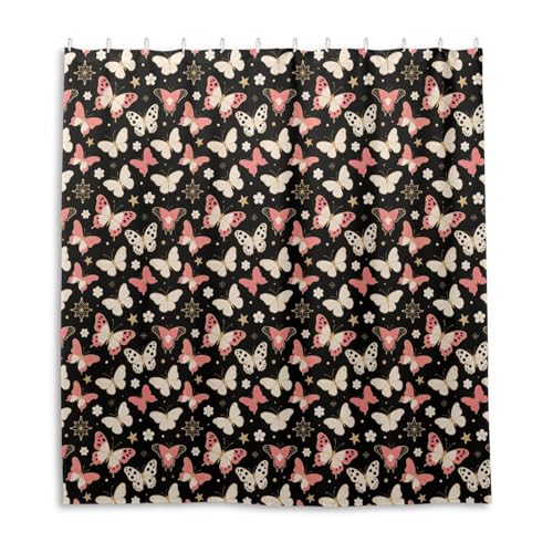 Rideau de douche papillon rose et doré en polyester 168x183 cm