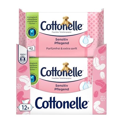 Cottonelle Feuchtes Toilettenpapier, Sensitive Pflegend - Parfümfrei, Biologisch Abbaubar, Plastikfrei, Wiederverschließbar, Vorteilspack, 12 x 42 Feuchttücher