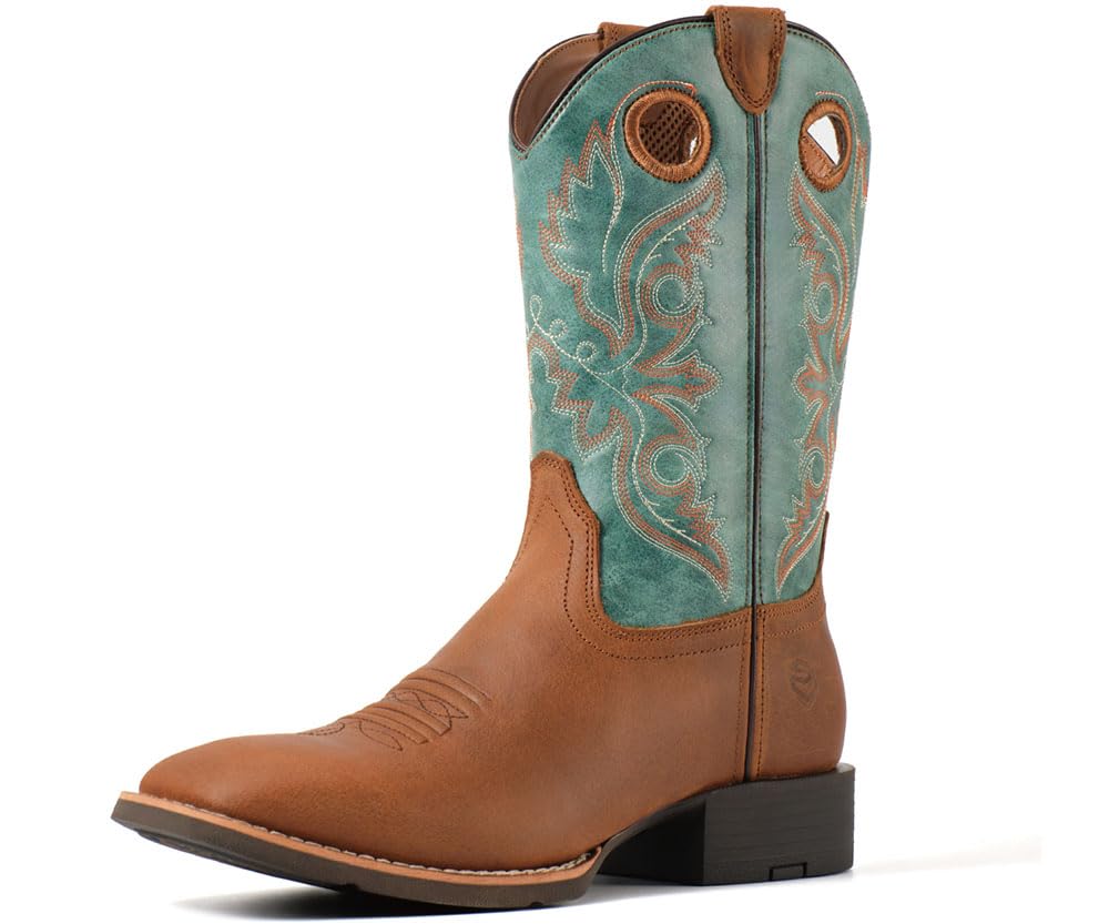 SUREWAY Western Boots For Men - Mens Square Toe Cowboy Boot,Oil/Slip Resistant,Durable Fashionable Classic Pull on 10 Inch Boots,Mid Calf Soft toe