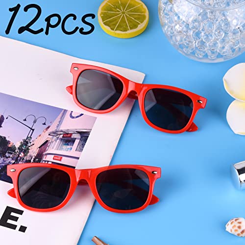 MIAHART 12 Pack Kids Party Sunglasses Bulk Summer Party Favors Retro Glasses for Boys and Girls Birthday Party Supplies, Red2