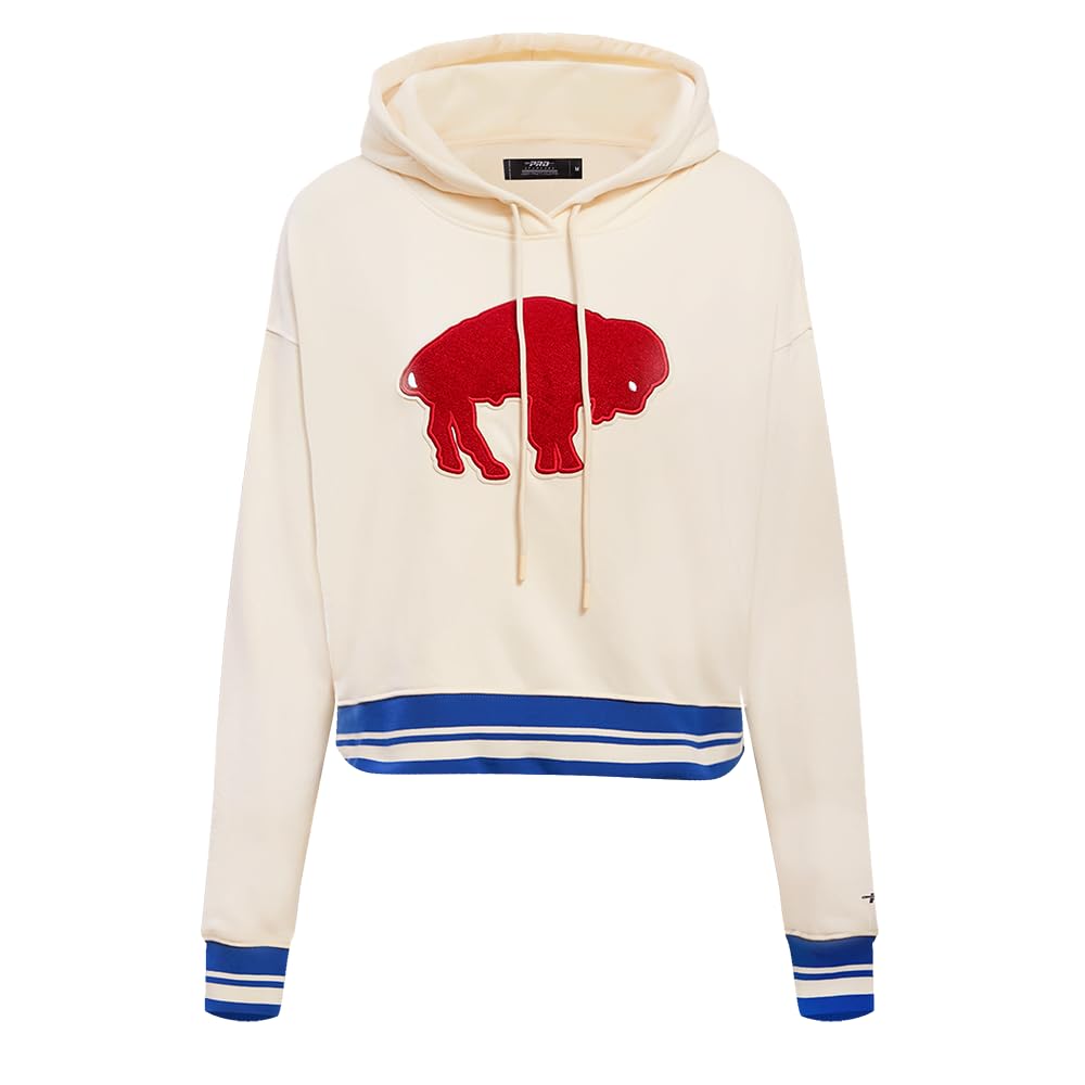 Pro Standard Womens Nfl Buffalo Bills Retro Classics Cropped Pullover Hoodie Eggshell/Royal Blue Xl