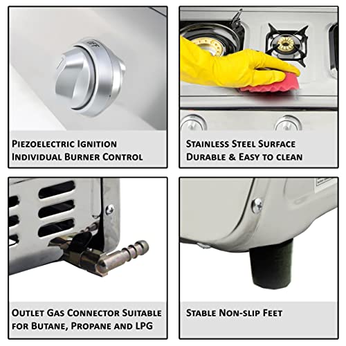 NJ NGB-300 Fornello a Gas Portatile - 3 Fuochi per Esterni Stufa GPL Campeggio - immagine 4