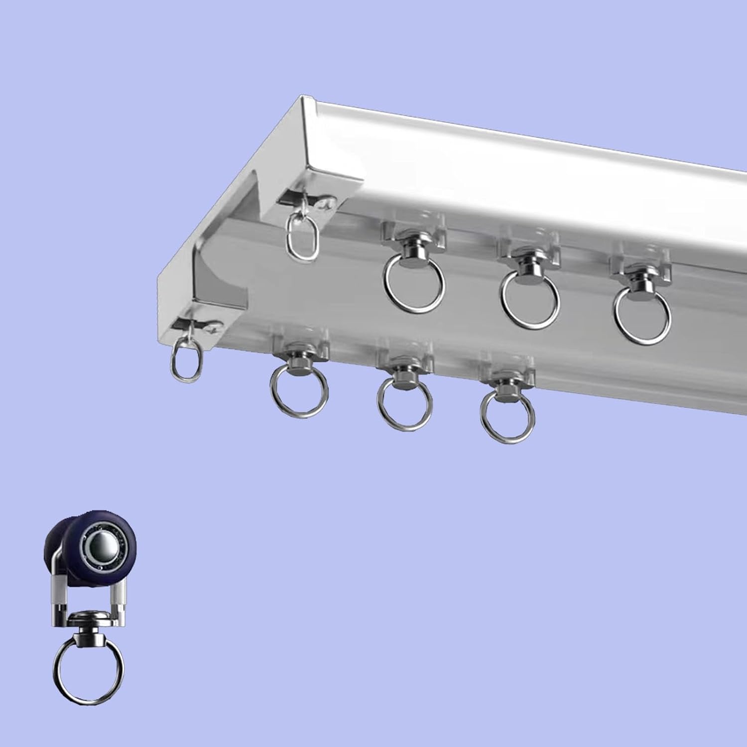 6ft 9ft 12ft Double Curtain Track Ceiling Mount Aluminum Silent Ceiling Curtain Rail Black/White Curtain Track for Room Divider, Living Room, Bedroom, Office, Bathroom(White,3.7m/12 ft)