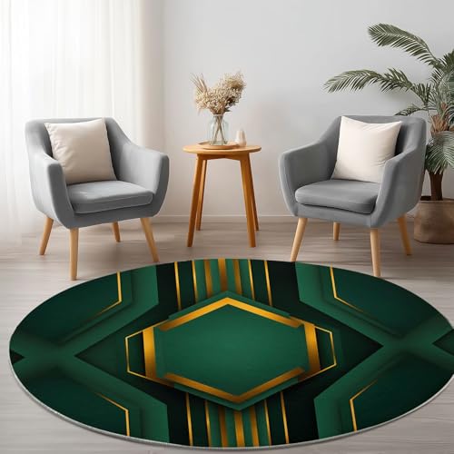 Tapis rond 80 cm géométrique vert militaire pour salon moderne - 3