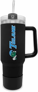 Campus Colors College & University 40 oz Travel Tumbler With Handle - Dual Option Lid With Straw - Vacuum Insulated Stainless Steel (Tulane Green Wave - Black)