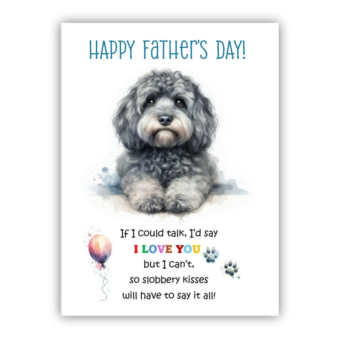Father's Day Card from the dog. Dog Lovers Card. Fathers Day card from the dog. Differenet breeds. (Cockapoo grey) — image 1