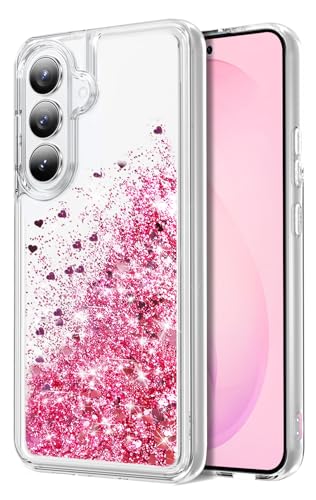 WORLDMOM for Galaxy S26 Case, Double Layer Design Bling Flowing Liquid Floating Sparkle Colorful Glitter Waterfall TPU Protective Phone Case for Galaxy S26, Rose Gold