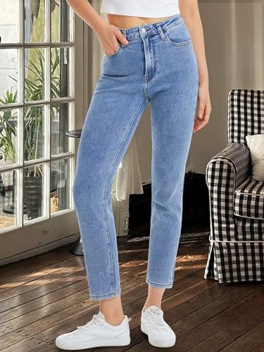 ONESO Women's High Waisted Mom Jeans Stretch Ripped Destroyed with Hole Tapered Casual Boyfriend Jean for Women Denim Pants3