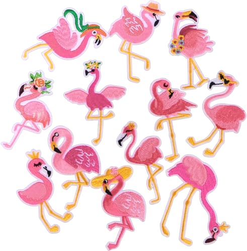 Summer Iron On Patches, Cute Hawaiian Flamingo Sew On Patch Embroidered Applique for Clothing Accessories