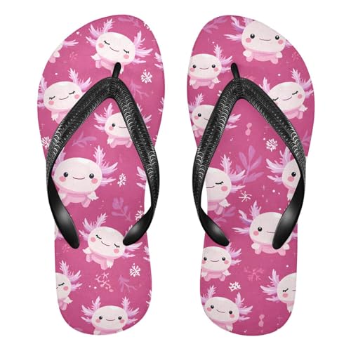 ALAZA Cute Axolotl Pink Flip Flops for Women Fashion Beach Slippers Comfort Mens Flip Flops Non-Slip Rubber Shower Slippers Sandal for Hotel Travel Sport,XS