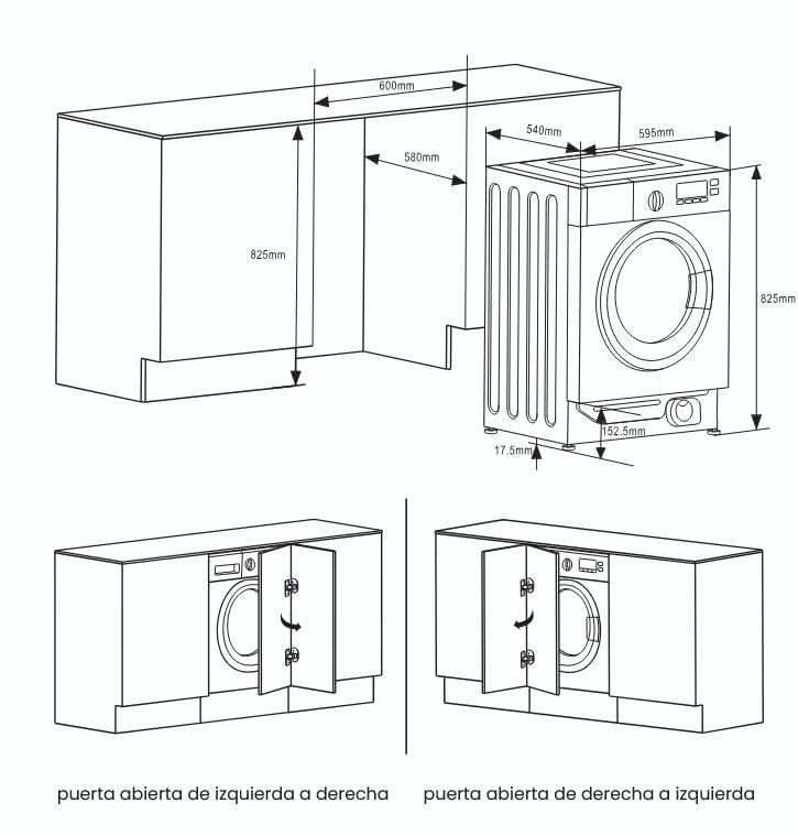 Lavasecadora Integración WSD-BBG86WAD, Capacidad Lavado 8 kg, Capacidad de Secado 6 kg, 1400 RPM, A/D, Blanco