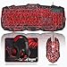BlueFinger Gaming Keyboard Mouse Headset Combo,USB Wired Crack Backlit Keyboard,114 Keys Letters Glow LED Keyboard,Red LED Light Headset for Laptop PC Computer Game Work
