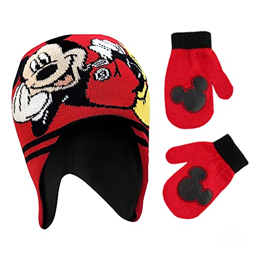 Disney boys Mickey Mouse Toddler Beanie cold weather accessory sets, Red Design, Ages 2-4 US