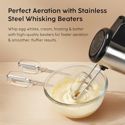 Image of Glen Electric Hand Mixer With Detachable Beater & Dough Kneader Hook|For Quick Mixing, Whisking, Whipping Cream, Cake & Eggs|200W|Safety Eject Feature, 5 Speed Setting, Turbo mode - Black /Grey