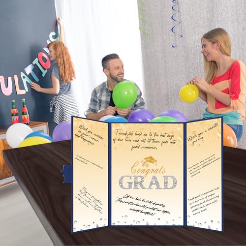 Image of Crenics Blue and Gold Graduation Decorations Class of 2026, Creative Graduation Guest Sign in Book Alternative, Congrats Grad Signature Book 18 inch x 12 inch, Awesome Graduation Gift or Keepsake