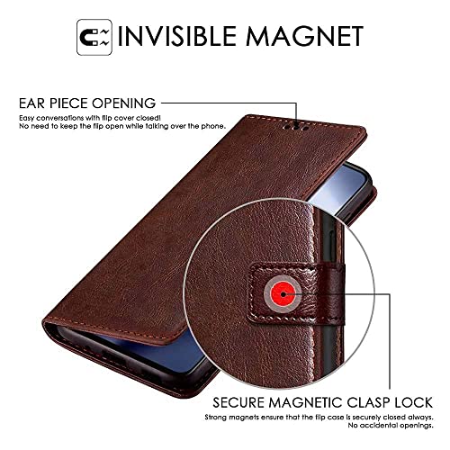 Image of Pinaaki Enterprises Samsung Galaxy M14 5G Flip Case | Premium Leather Finish Flip Cover | with Card Pockets | Wallet Stand |Complete Protection Flip Cover for Samsung Galaxy M14 5G - Brown
