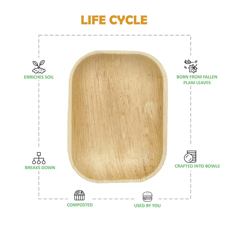 Image of Clazkit 50 Pack Areca Palm Leaf Deep Bowls | Like Wooden Bamboo | Eco Friendly, Biodegradable, Use and Throw Small Dona | for Serving Pasta, Soup & Snacks | Birthday, Wedding & Party (6 inch X 8 inch)