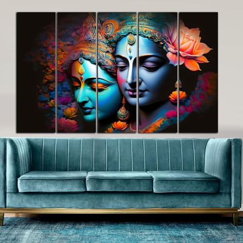 Image of KYARA ARTS Wood Framed, Radha Krishna wall Painting with frame multicolor 50 x 30 inch set of 5 (Design-02)