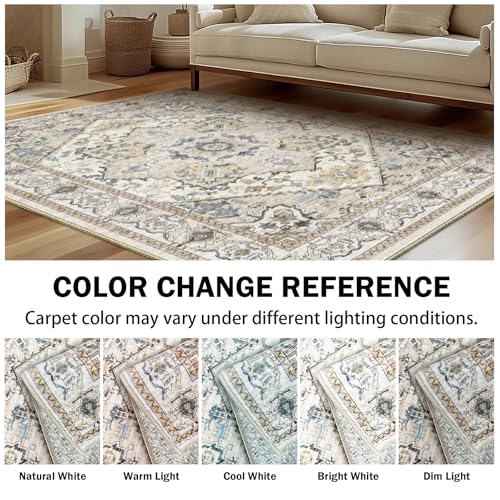 Tapete Boho Beige Antideslizante Lavable 2x3 pies miniatura 4