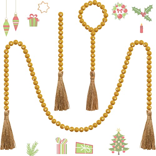 Décorations de Noël Guirlande de Perles Décor de Ferme Moderne à Suspendre Décor de Noël de Ferme de Campagne Rustique Guirlande de Noël Boho de Perles pour Décor d'Hiver (Or) Cover