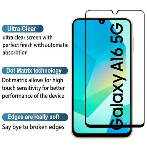 Image of FabeKee Tempered Glass Screen Protector Compatible for Samsung Galaxy A16 5G | Front And Back Screen Guard With camera lens protector Camera Metal Ring 3 in 1 (Samsung A16 5G, Combo)